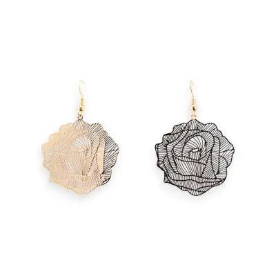 Brinco Rosas douradas Renda Metal Espelho