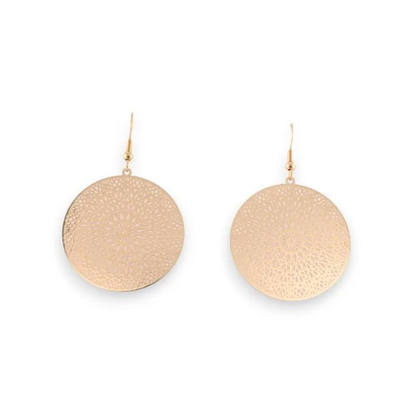 Golden round lace metal earring