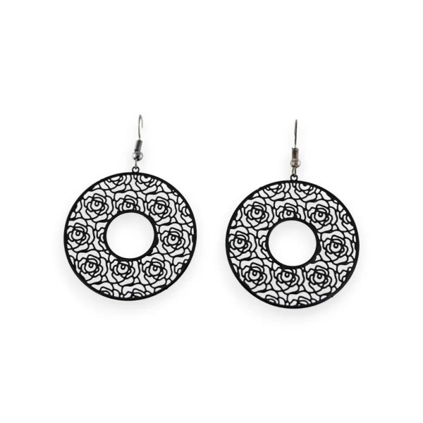 Boucle d'oreille dentelle métal noir ronde