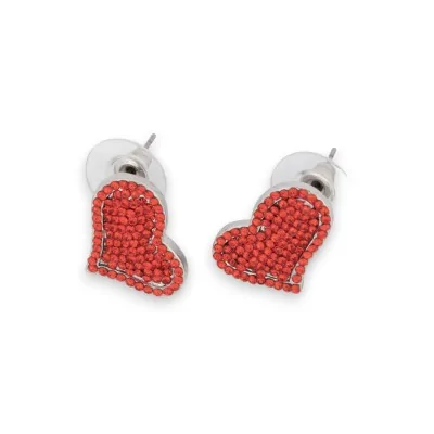 pendientes de corazón con diamantes de imitación rojos
