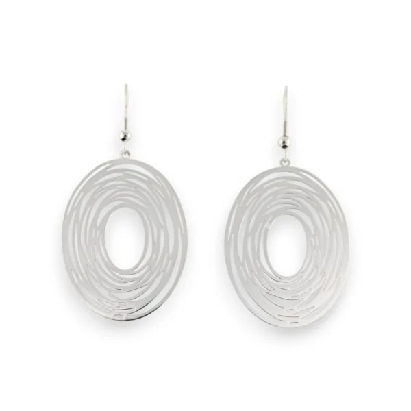 Boucle d'oreille fine ovale en métal effet dentelle