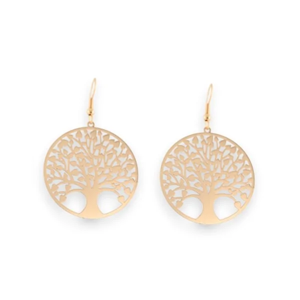 Gold-plated metal earrings with tree of life design