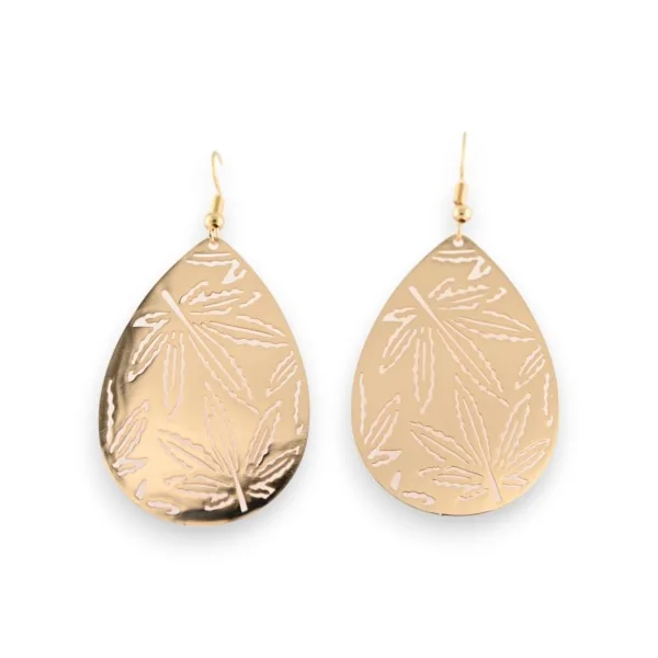 Boucles d'oreilles en métal doré motif feuille de cannabis