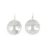 Silver metal earrings with tree of life design