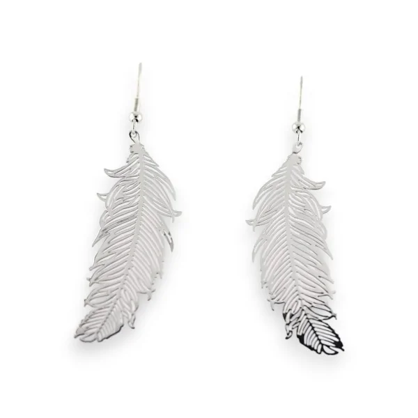 Silver metal feather-motif earrings