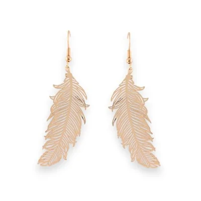 Gold metal feather motif earrings
