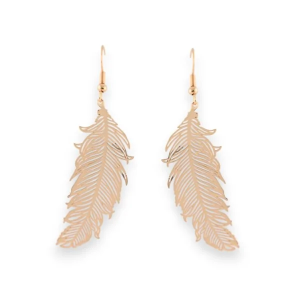Pendientes de metal dorado con diseño de pluma