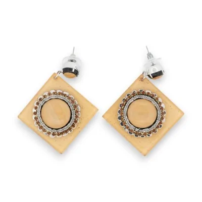 Geometric amber-effect and silver earrings