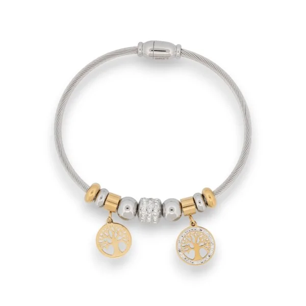 Pulseira de joalheria fina com berloques árvore da vida e strass