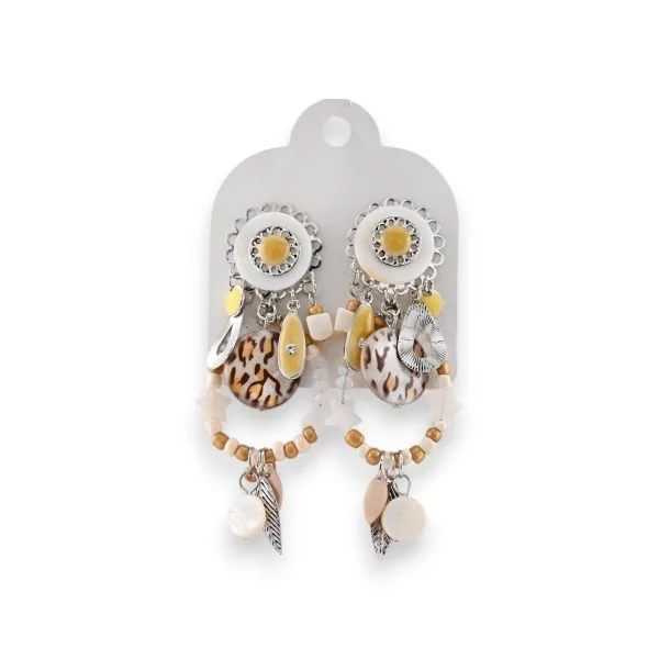 Orecchini a clip in metallo beige e marrone leopardato di Ikita