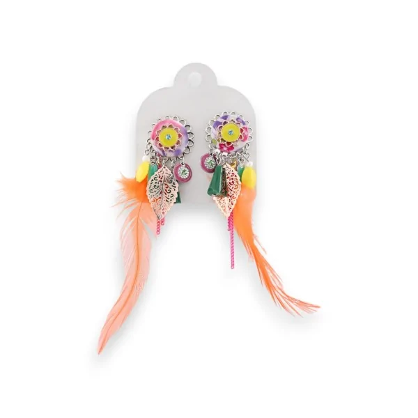 Brincos de pressão em metal multicolorido com penas Ikita