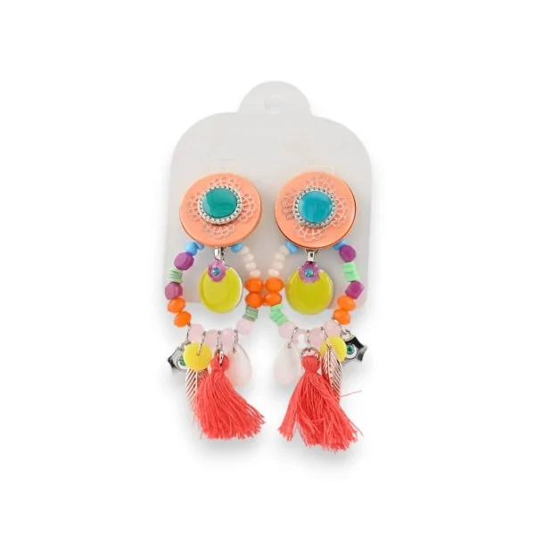 Pendientes de clip metálicos multicolores con borlas de Ikita