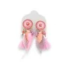 Rose and orange metal clip-on earrings with feathers by Ikita