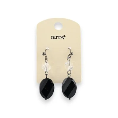 Brincos de metal preto e branco pendentes marca Ikita