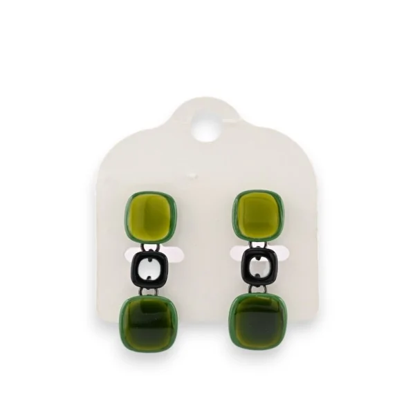 Black metal vintage earrings with khaki cubes by Ikita brand