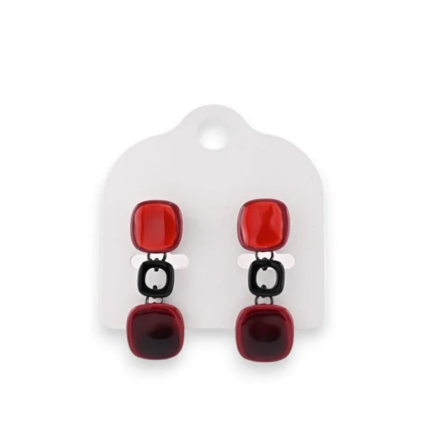Pendientes de metal negro con cubos vintage rojos y burdeos marca Ikita