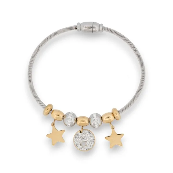 Pulsera charm de acero de dos tonos con estrellas