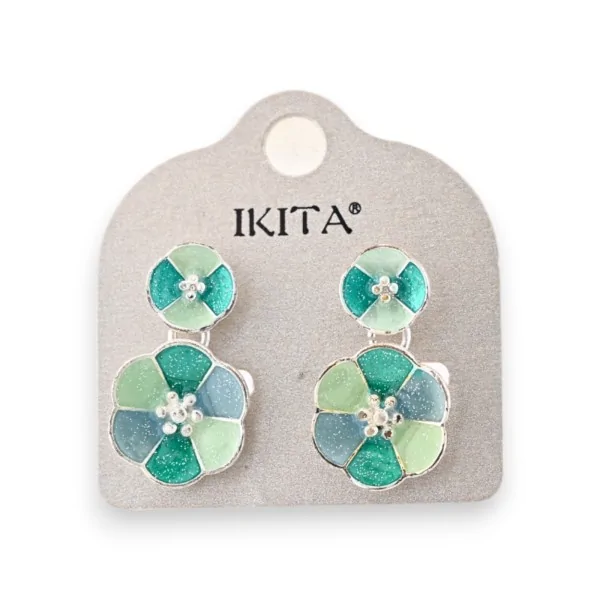 Silver metal earrings with green flower shades by Ikita brand