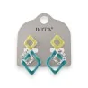 Pendientes de metal plateado geométricos turquesa y verde lima de Ikita