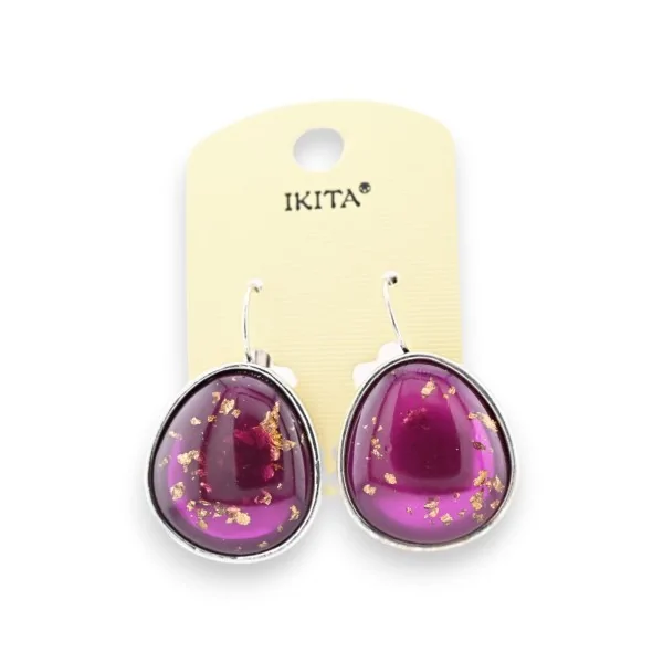 Brincos de metal prateado violeta com lascas douradas marca ikita