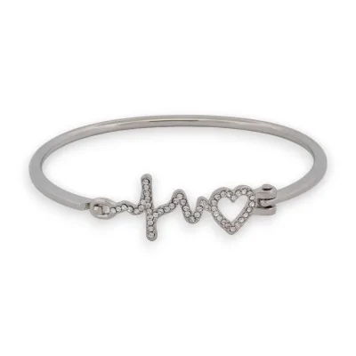 Brazalete rígido plateado con corazón y strass