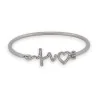 Bracelet Jonc Argenté Motif Battement de Cœur avec Strass | Mode Tendance
