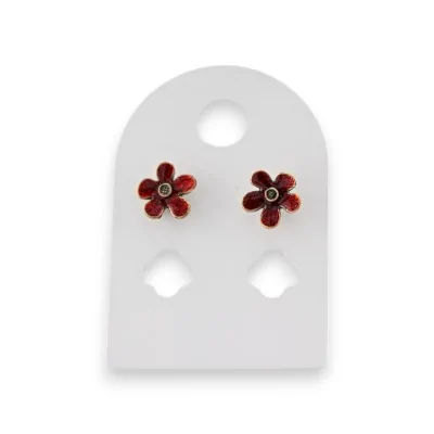 Pendientes de metal dorado envejecido con flor burdeos marca Ikita Pendientes de metal dorado envejecido con flor burdeos marca Ikita