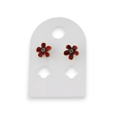 Pendientes de metal dorado envejecido con flor burdeos marca Ikita