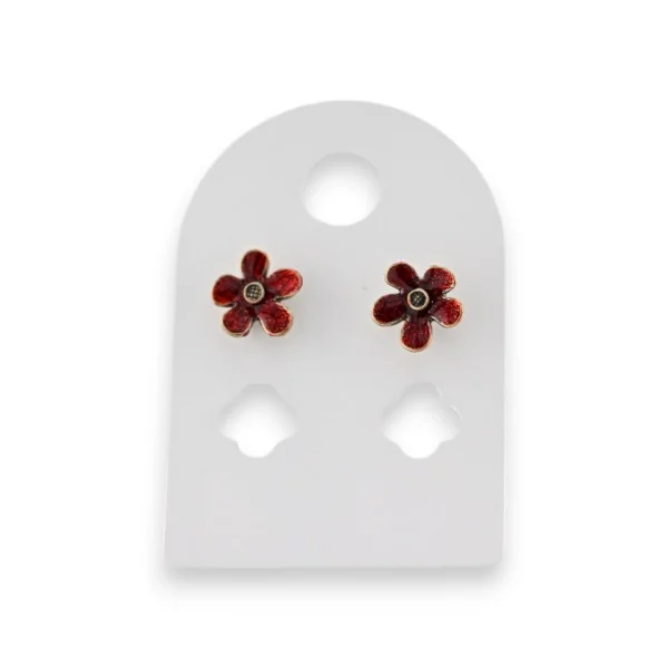 Orecchini in metallo dorato invecchiato con fiore bordeaux marca Ikita