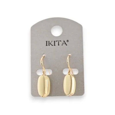 Brincos de metal dourado com medalhão oval bege marca Ikita