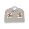 Gold metal earrings with embossed flowers and various pearls by Ikita brand