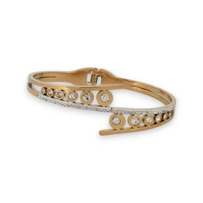 Gold geometric bangle bracelet with rhinestones