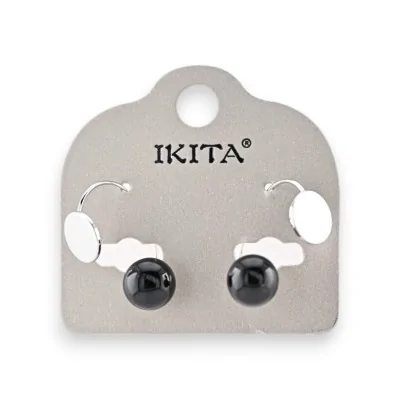 Pendientes de metal plateado con perla negra, diseño de la marca Ikita