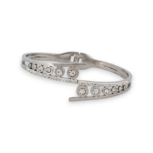Bracciale rigido geometrico argentato con strass