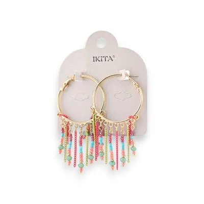 Aros con flecos de cuentas multicolores de Ikita