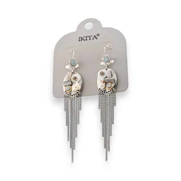 Boucles d'oreilles pendantes chaines grises Ikita