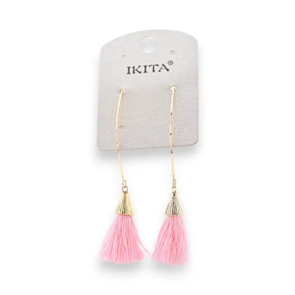 Boucles d'oreilles bohèmes pompons roses Ikita