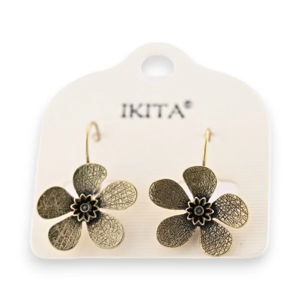 Brincos Flor Vintage dourado envelhecido Ikita