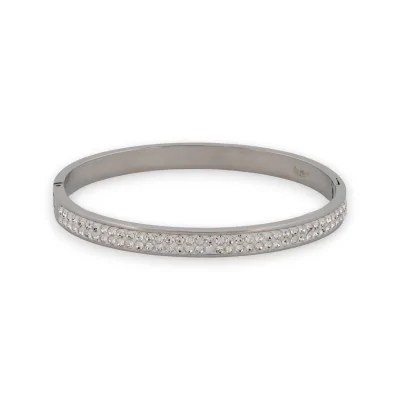 Pulsera rígida fina plateada con franja de estrás
