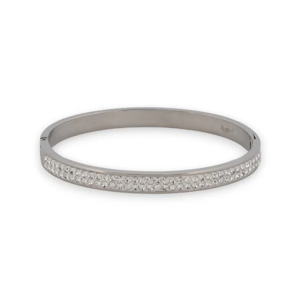 Pulsera rígida fina plateada con franja de estrás