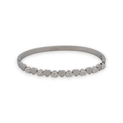 Bracciale rigido sottile argentato con piccolo cuore