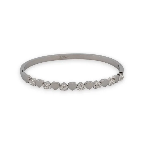 Bracciale rigido sottile argentato con piccolo cuore
