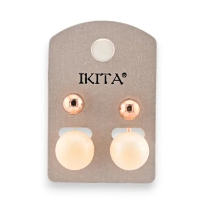 Gold earrings with beige pearls by Ikita