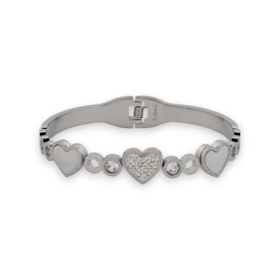 Feiner Armreif aus Silber-Edelstahl mit Strass und Herz