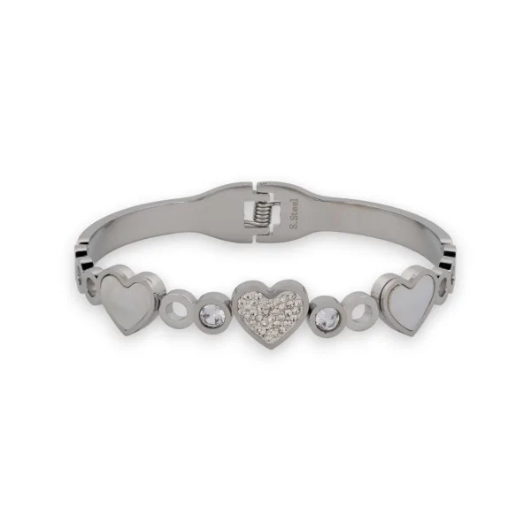 Feiner Armreif aus Silber-Edelstahl mit Strass und Herz