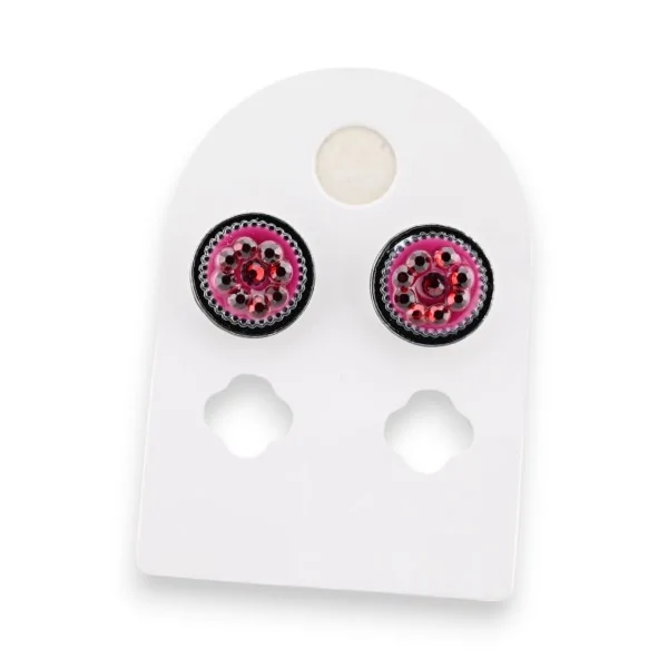 Boucles d'oreilles rondes métal noir et grenat