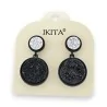 Black and Silver Double Disc Textured Earrings