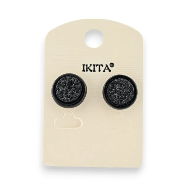 Boucles d'oreilles rondes Ikita effet crépis noir
