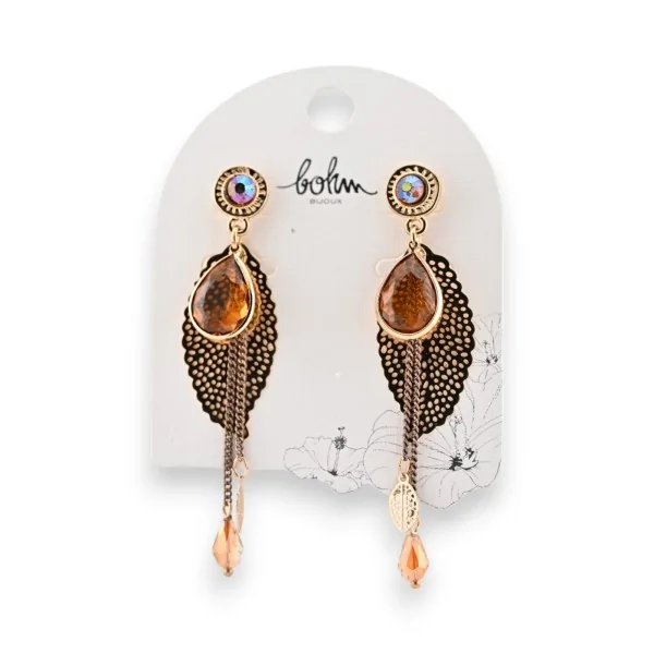 Gold and brown metal earrings by Bohm