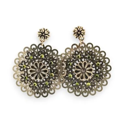 Brincos vintage dourado envelhecido cáqui